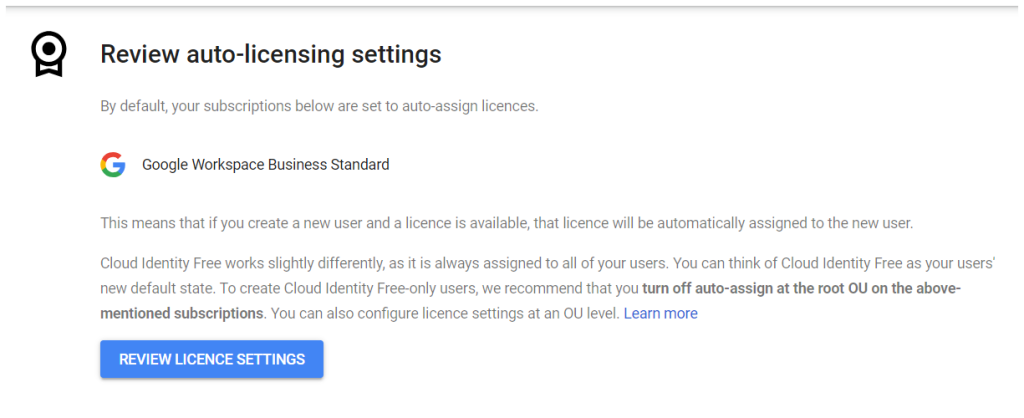 Review Cloud Identity Free auto licensing settings